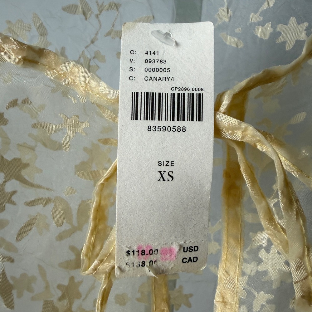 Anthropologie XS Canary Yellow Sheer Floral Maxi Dress Women New Tie Front Boho - Picture 8 of 9
